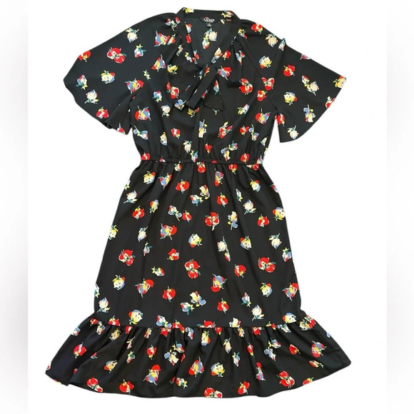 Lauren Ralph Lauren Sherolynn Floral Crepe Tie-Neck Midi Dress Black Red Size 8 - Picture 4 of 12